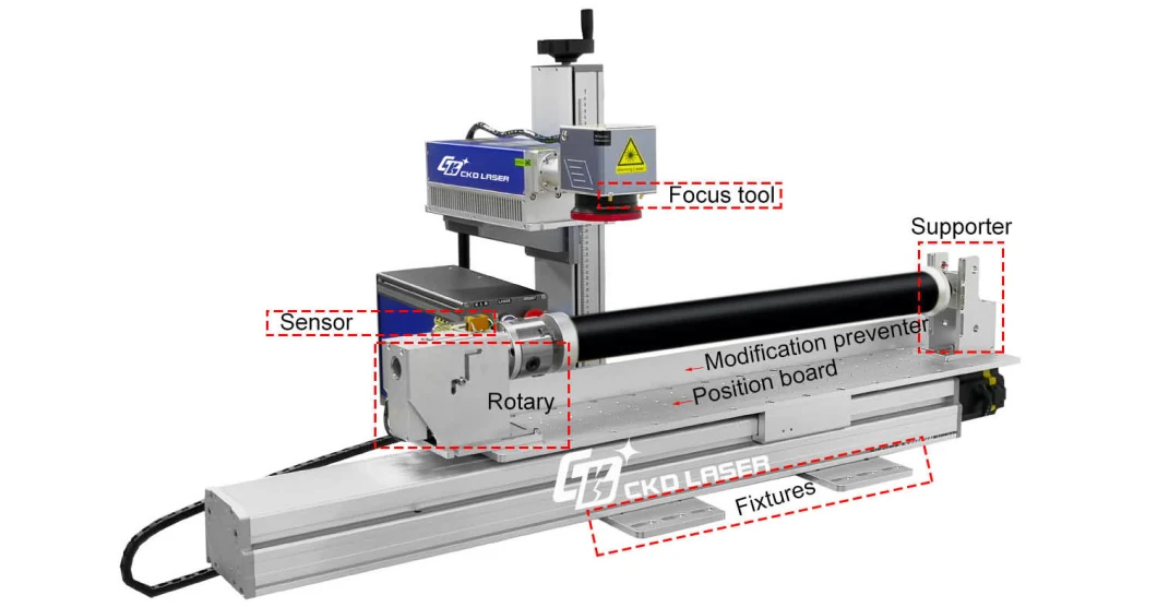 Fiber / UV / CO2 / Green Laser Marking Engraving Machine for Long Material Cylinder Wood Bar LED Light Pool Cue with Optional Power