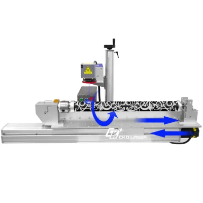 Máquina de grabado de marcado láser de fibra / UV / CO2 / verde para barra de madera de cilindro de material largo Taco de billar de luz LED con potencia opcional